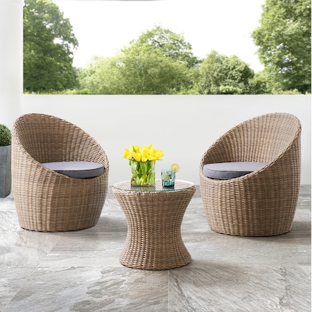 Strafford All-Weather Wicker Outdoor Set With Two Chairs And 18H Cocktail Table